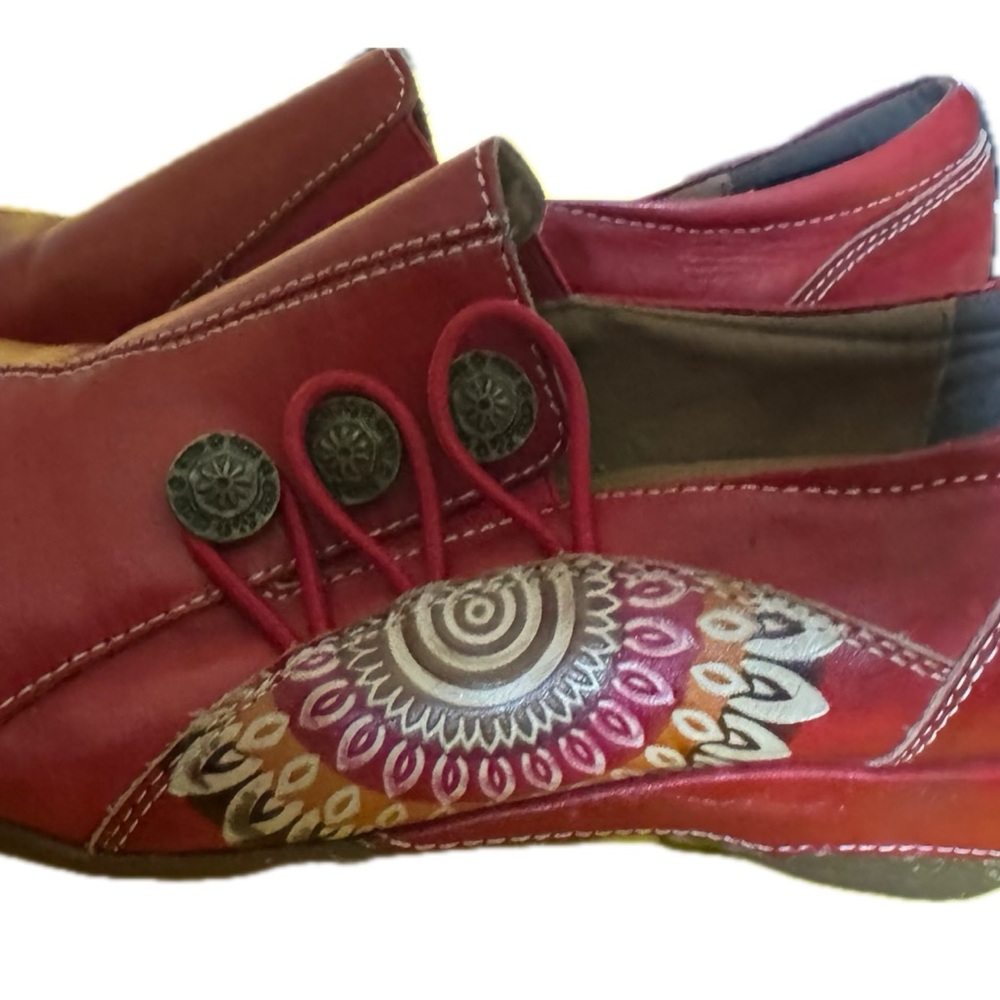 L’Artiste Spring Step Red Leather Artisan Comfort Slip On Shoes EU 38 - Picture 3 of 7